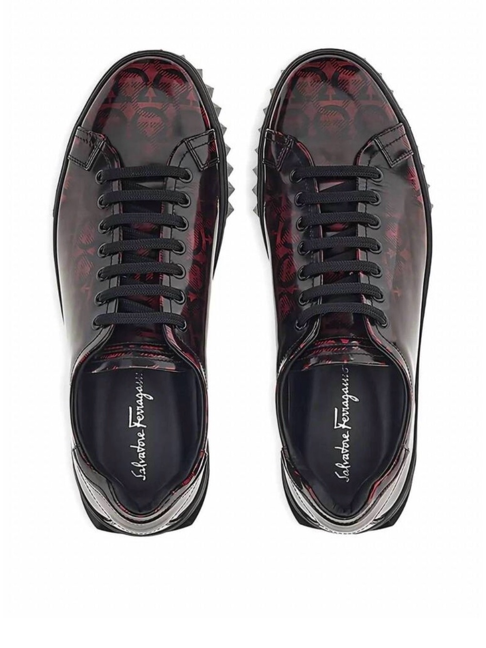 Salvatore Ferragamo Men's Burgundy Patent Leather Lace-Up Sneakers